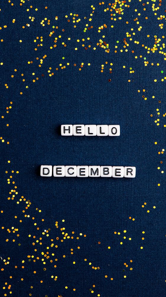 HELLO DECEMBER beads text typography on blue