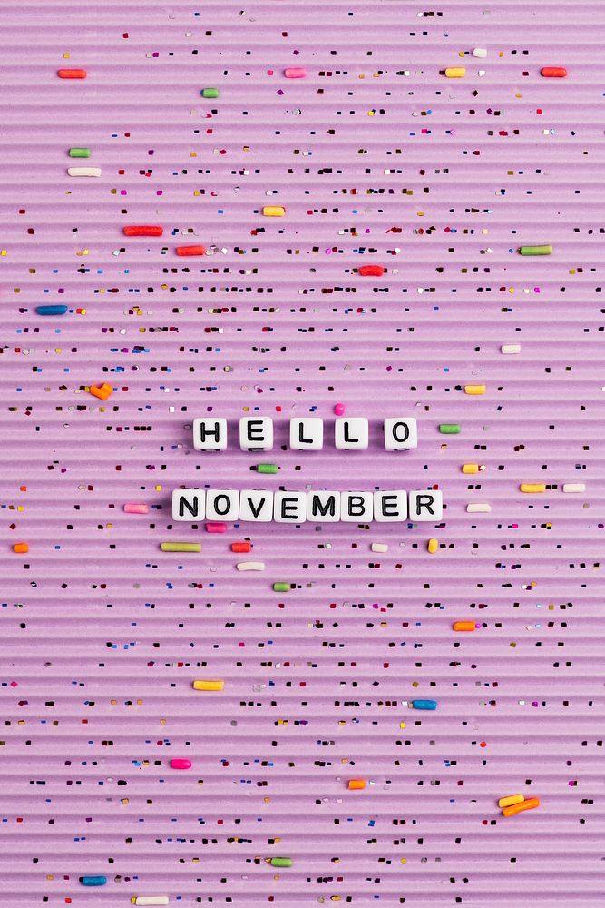 HELLO NOVEMBER beads word typography on purple