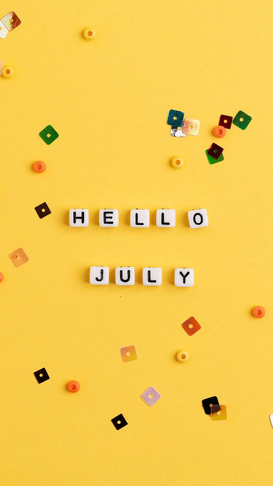 HELLO JULY beads text typography on yellow