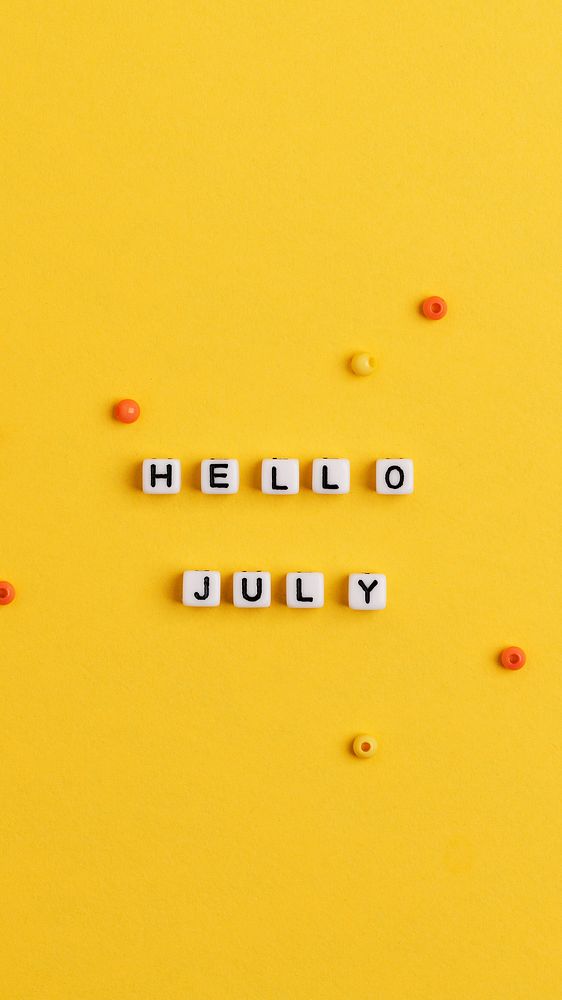 White HELLO JULY beads word typography