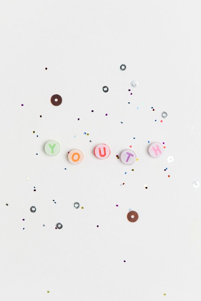YOUTH beads text typography on white