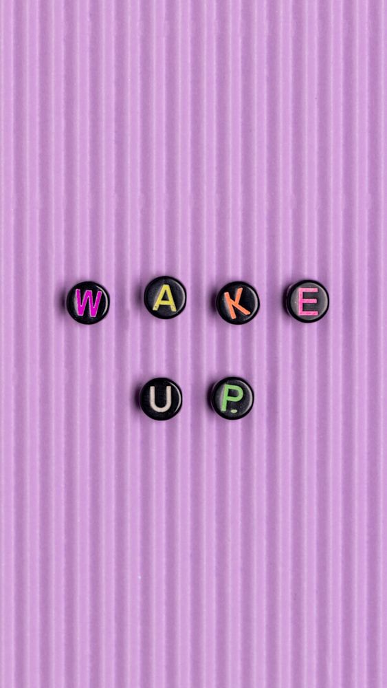 WAKE UP beads text typography on purple