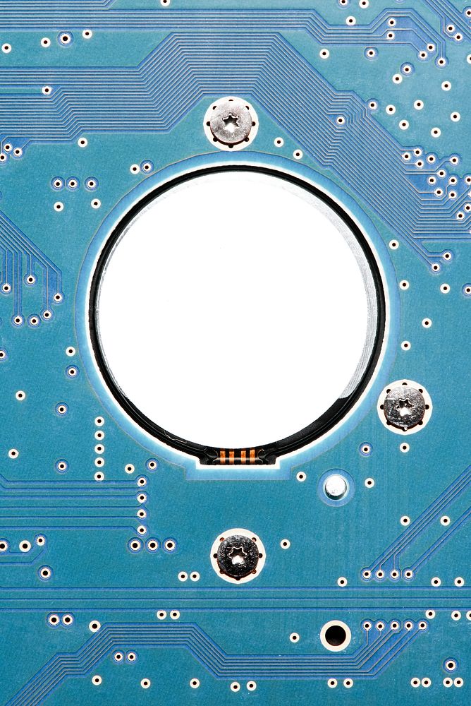 Blue computer CPU motherboard closeup