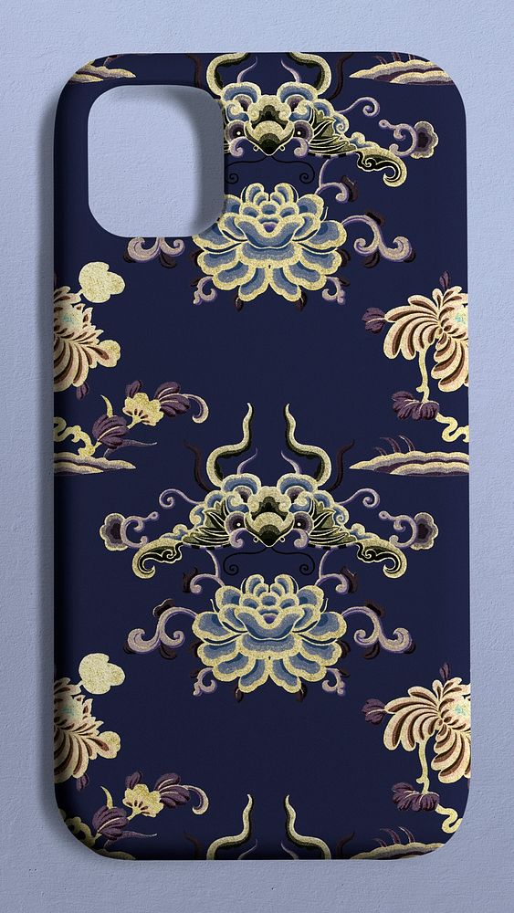 Mobile phone case psd mockup Chinese pattern back view product showcase