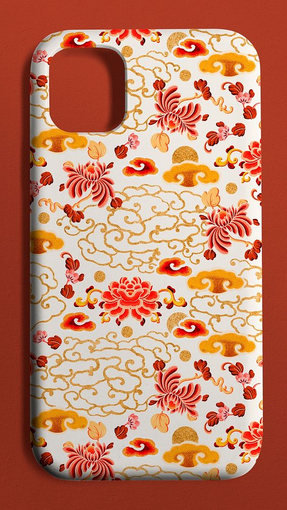 Mobile phone case psd mockup Chinese pattern back view product showcase