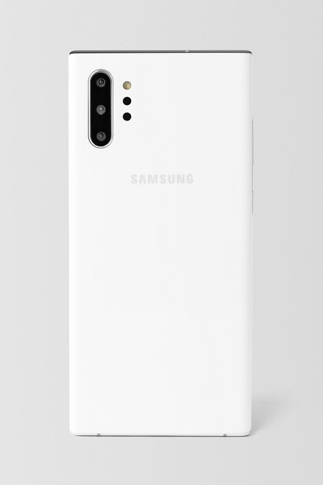 Samsung Galaxy Note 10+ aura white mobile phone rear view mockup. SEPTEMBER 14, 2020 - BANGKOK, THAILAND
