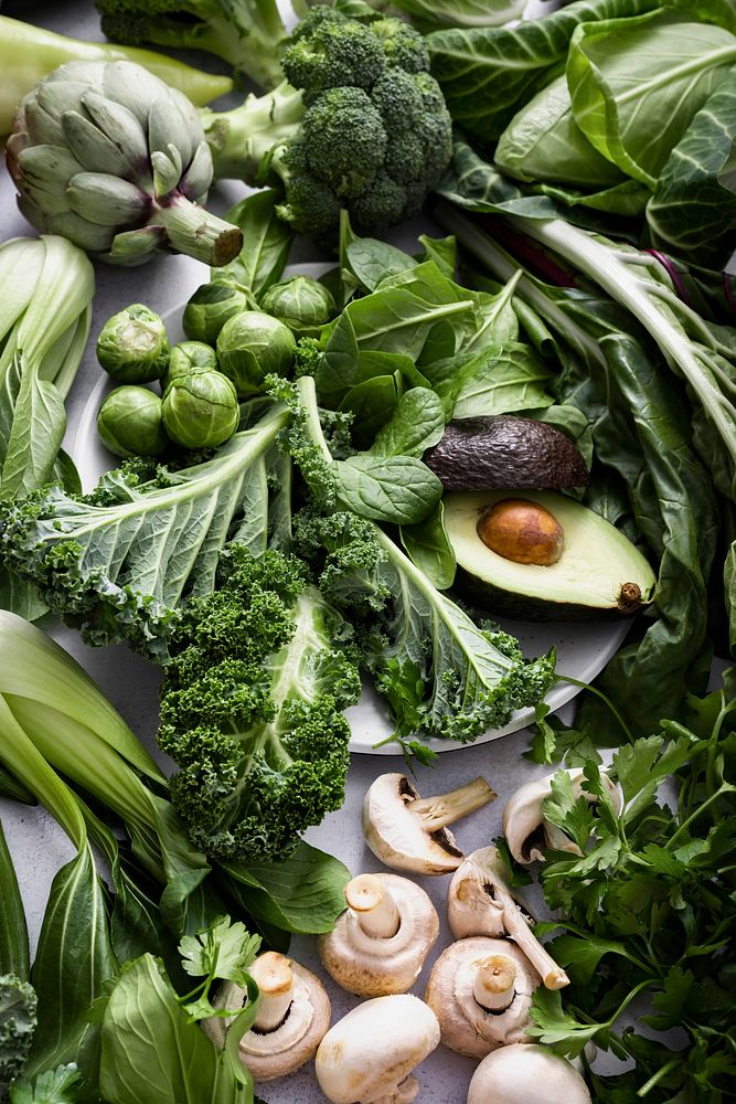 Green veggies flat lay healthy lifestyle