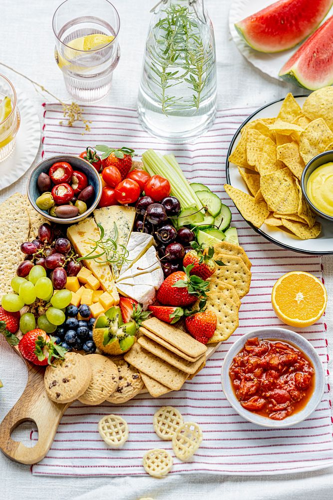 Cheese and fruit board summer picnic foods