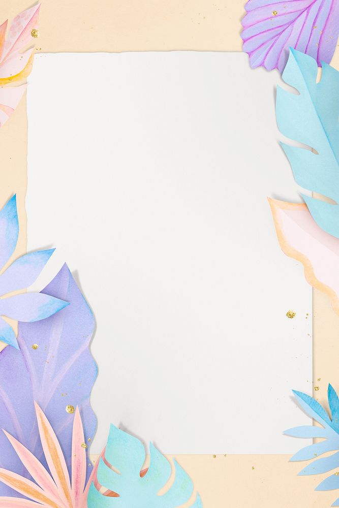 Leaf frame psd with pastel monstera paper craft