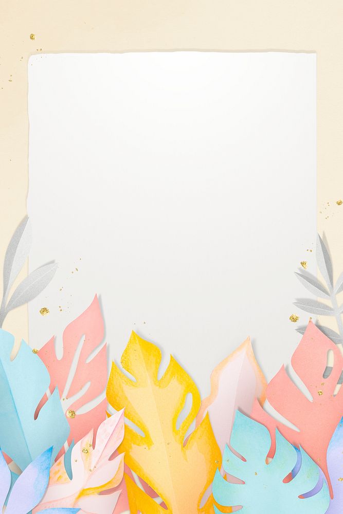 Leaf frame psd with pastel monstera paper craft