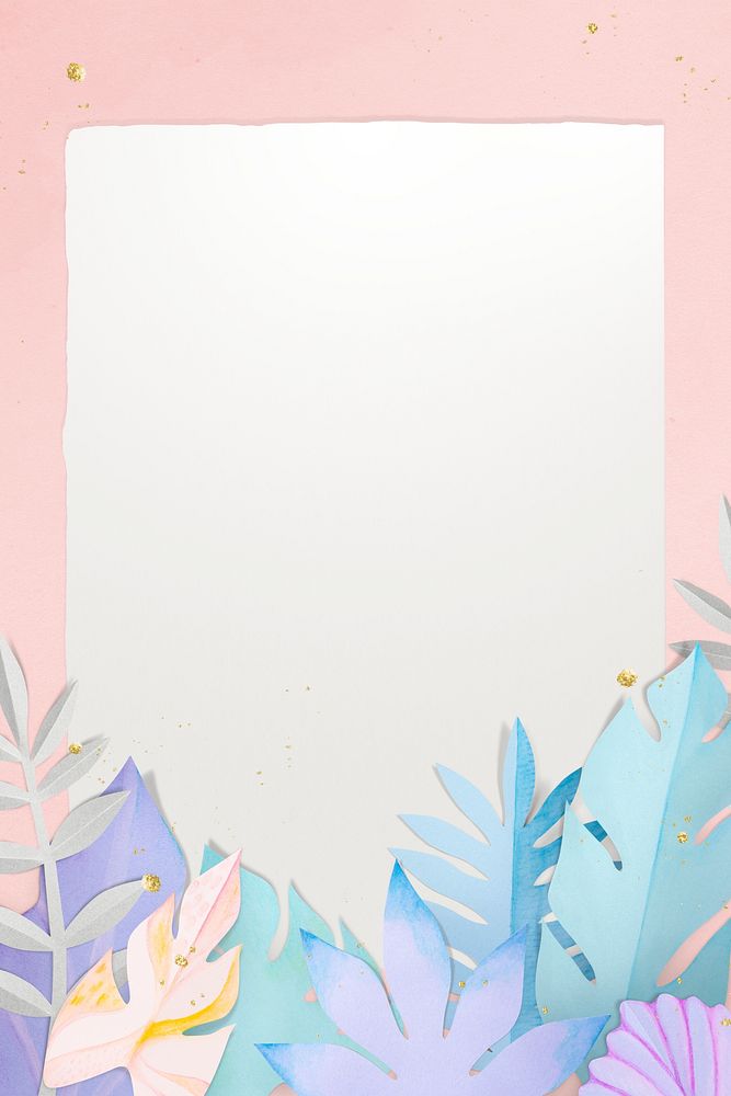 Paper craft leaf frame psd in pastel pink tone