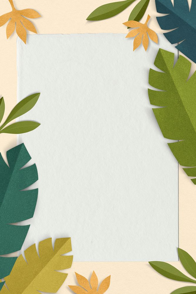 Green leaf frame psd mockup in paper craft style
