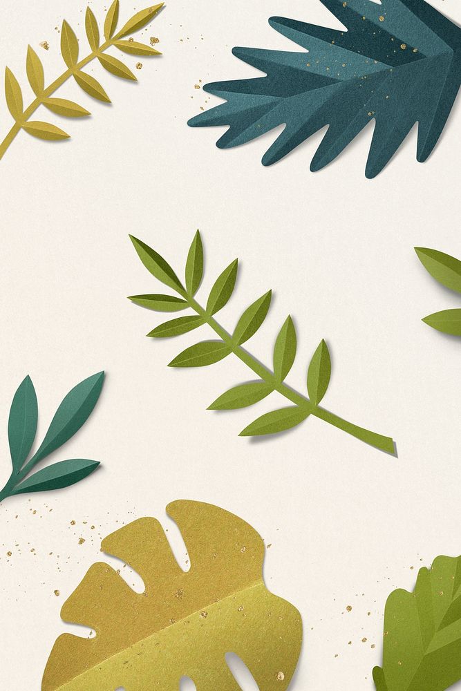 Spring leaf pattern background paper craft style
