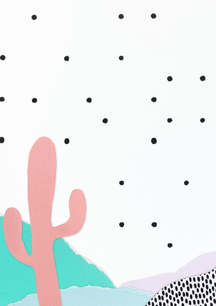 Cute background psd with pastel cactus paper craft