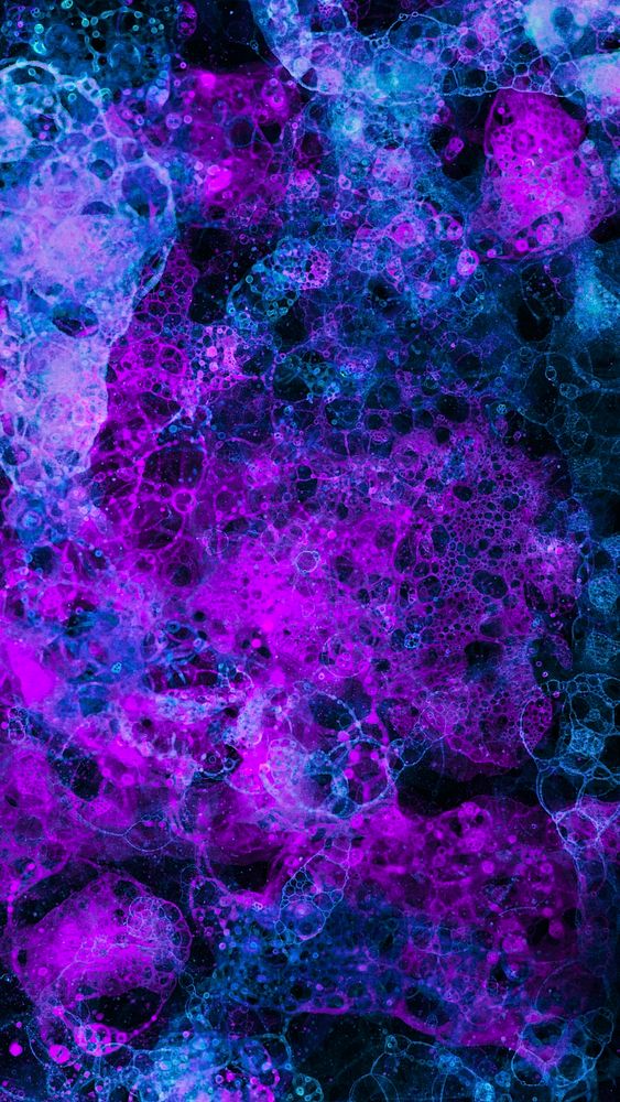Neon purple bubble art on black background abstract style