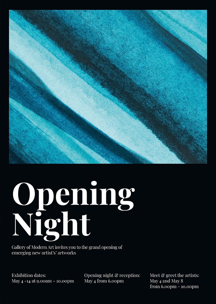 Opening night watercolor template psd aesthetic ad poster