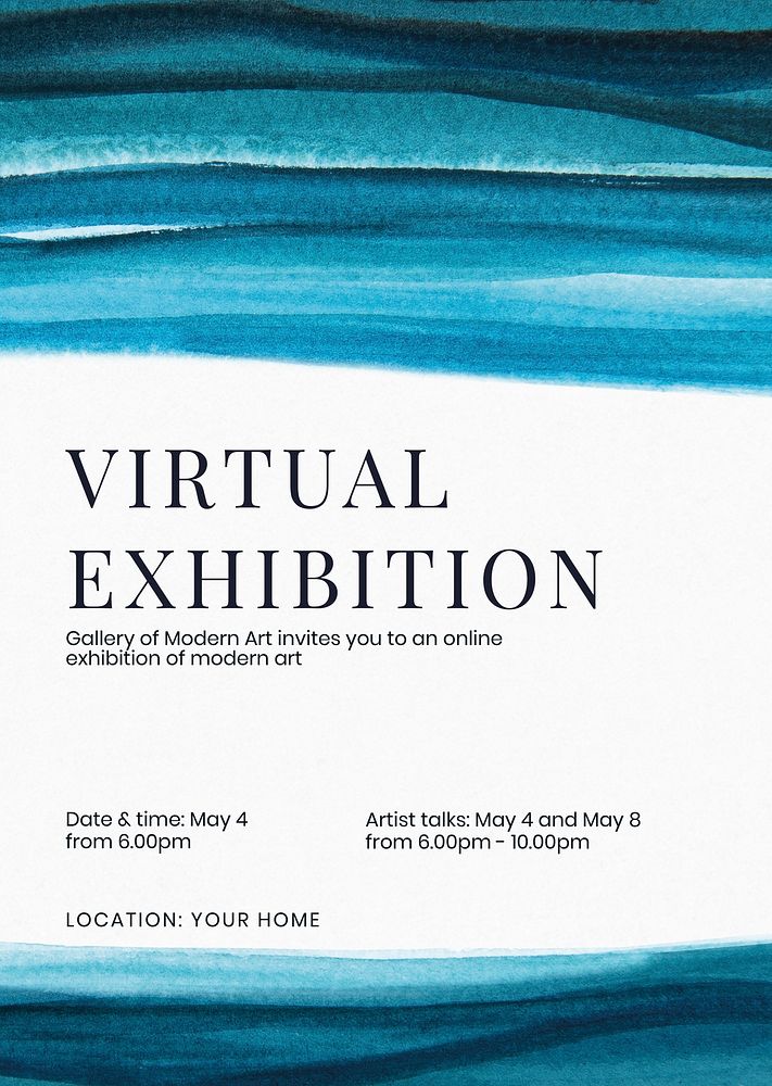 Virtual Exhibition watercolor template psd aesthetic ad poster