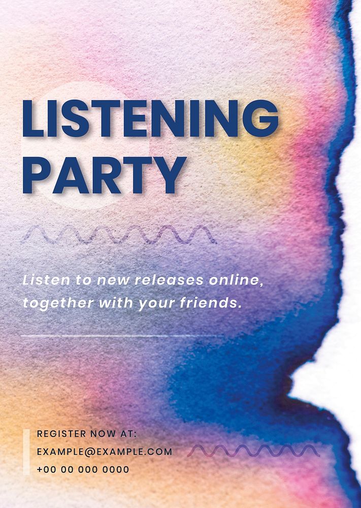 Listening party colorful template psd in chromatography art ad poster
