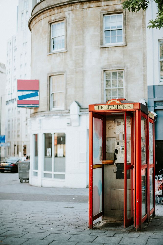 Iconic red British phone booth