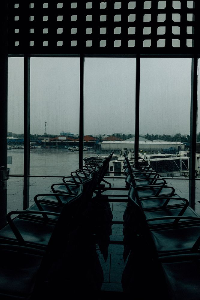 Rows of empty chairs in an airport