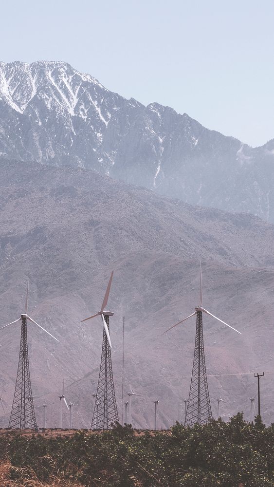 Wind turbine farm on a desert land mobile phone wallpaper