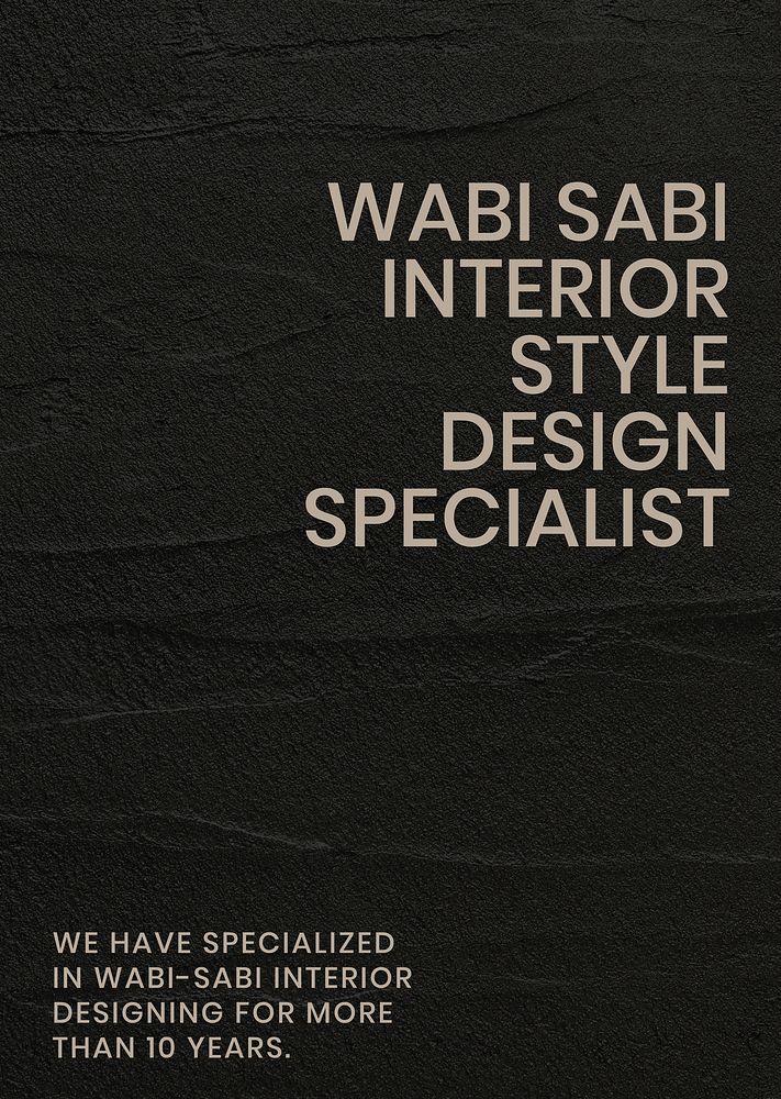 Black textured poster template psd with wabi sabi interior style design specialist text