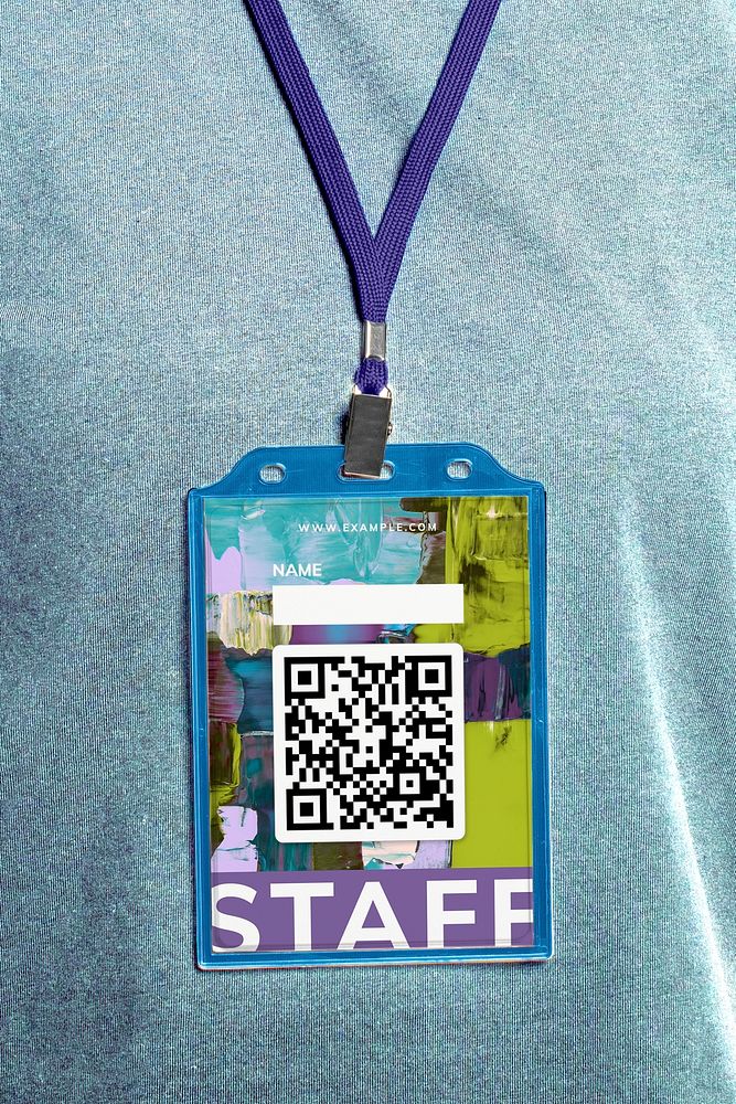 ID card mockup psd, event staff identity qr code