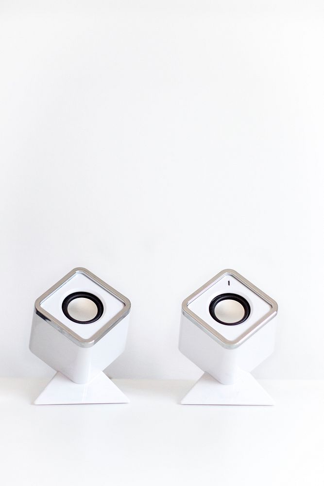 Free white music speakers image, public domain design CC0 photo.