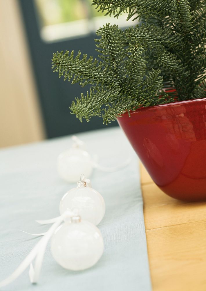 Christmas Decoration In Heart Shape In Red Pot