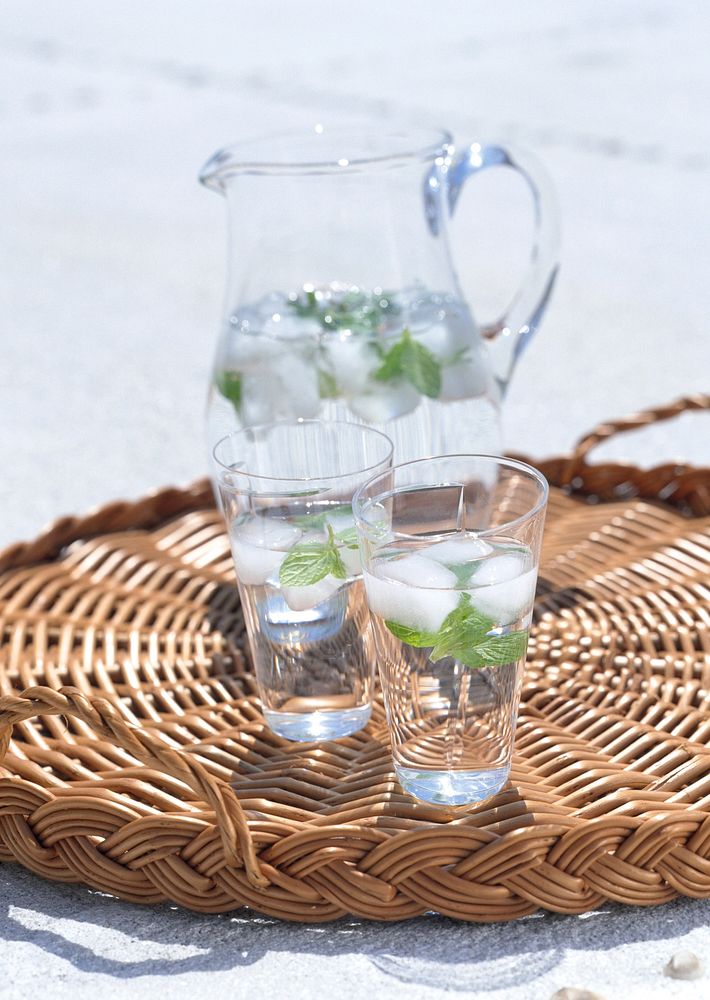 Glass Of Water And Fresh Herbs