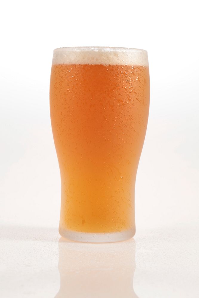 Free cold beer pint in white background photo, public domain beverage CC0 image.