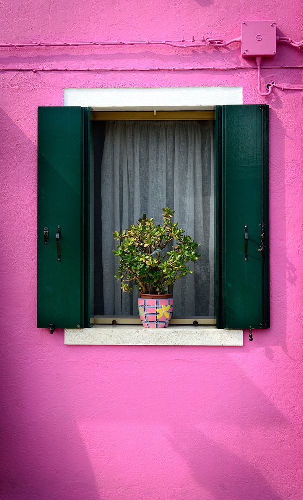 Cute pink house and window, free public domain CC0 image.