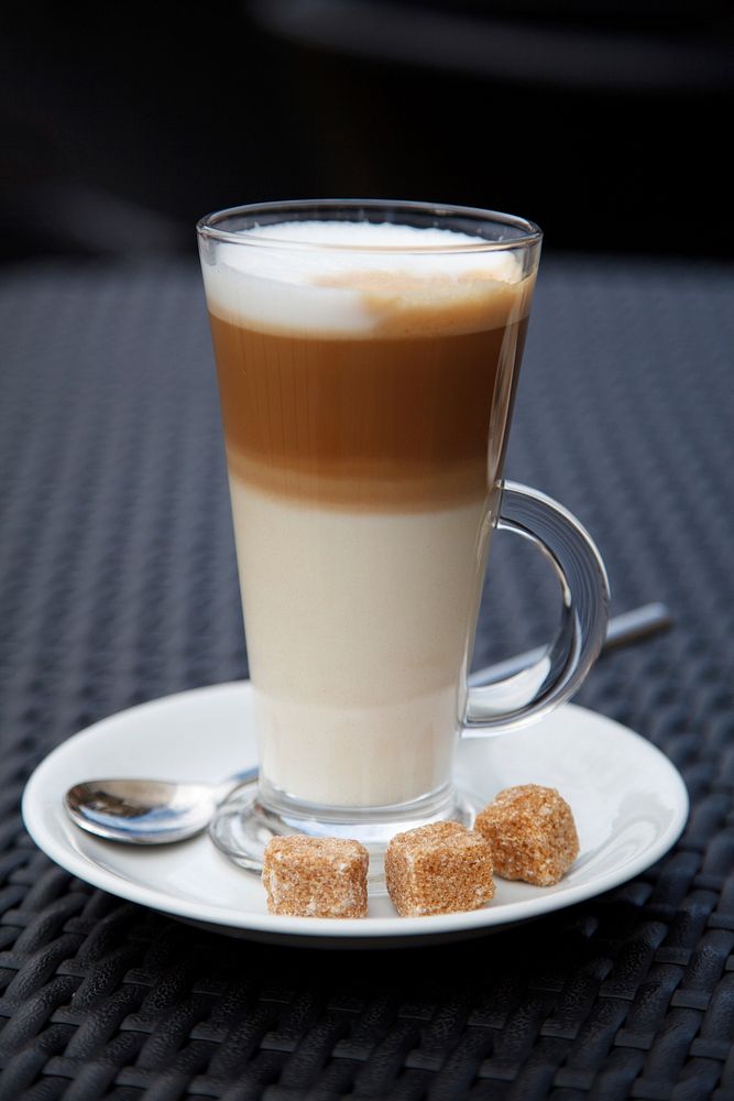 Free cappuccino and sugar photo, public domain drink CC0 image.