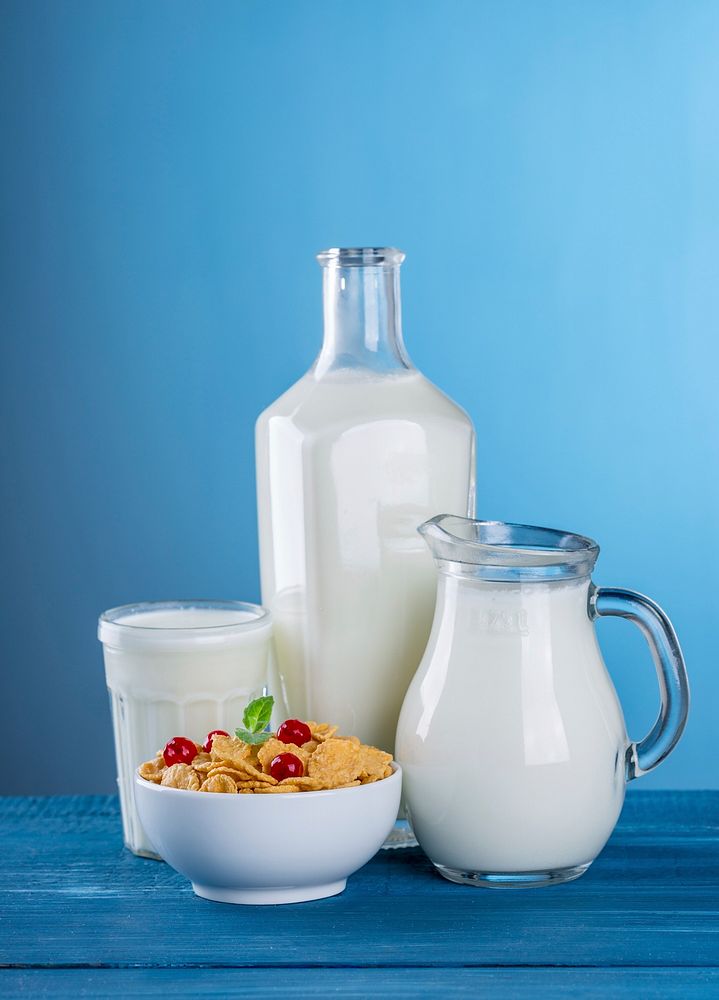 Free milk and breakfast set image, public domain food CC0 photo.