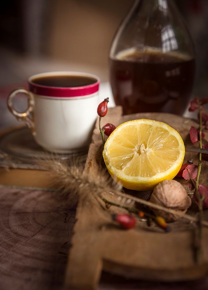 Free coffee cup & fruit image, public domain food CC0 photo.