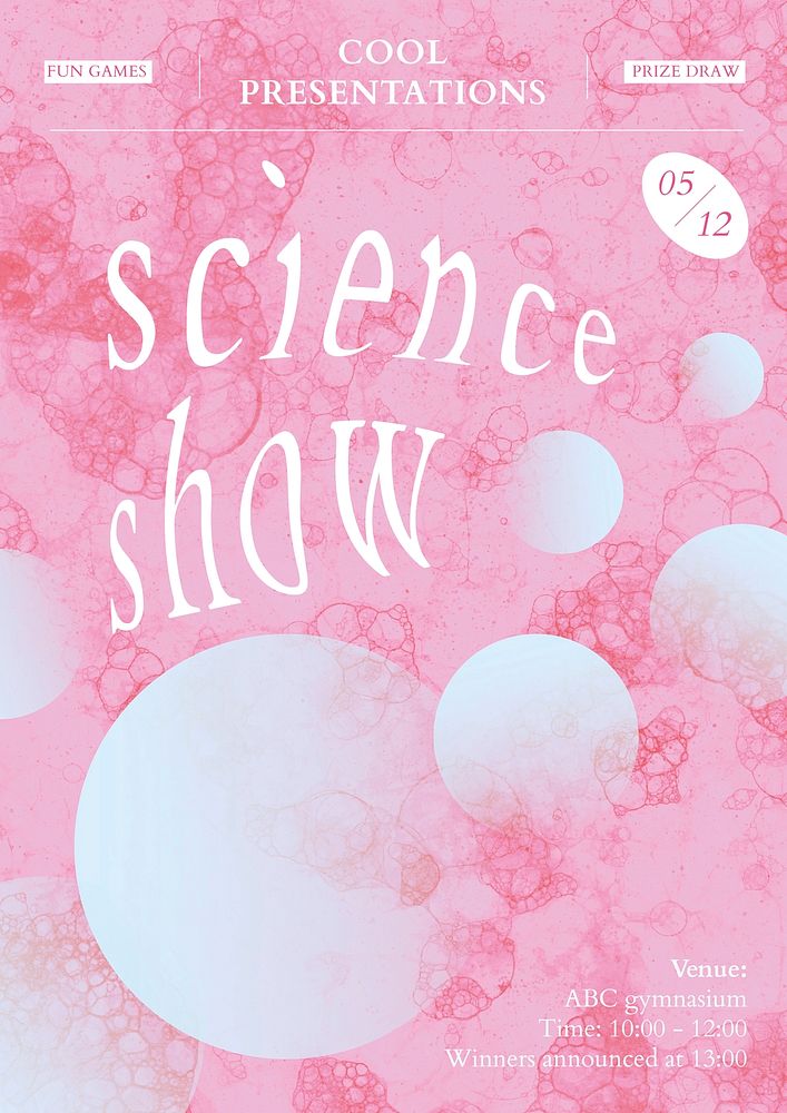 Bubble art science template psd show aesthetic ad poster