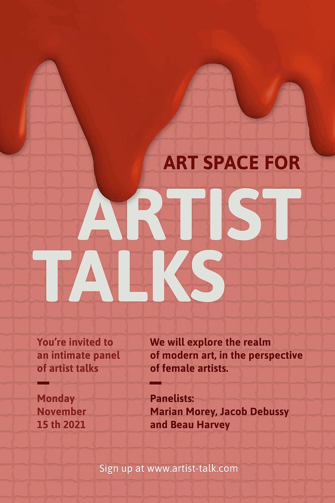 Artist talks template vector creative paint dripping ad poster