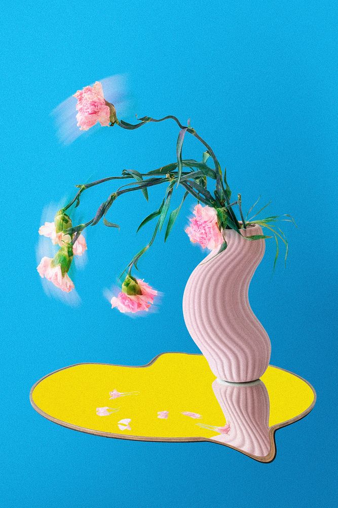 Flower sticker PSD, pink carnation in vase abstract art
