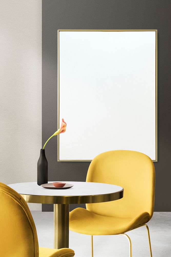 Frame mockup psd hanging in modern dining room