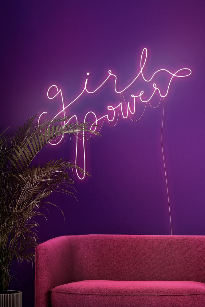 Girl power neon sign mockup psd in authentic cafe