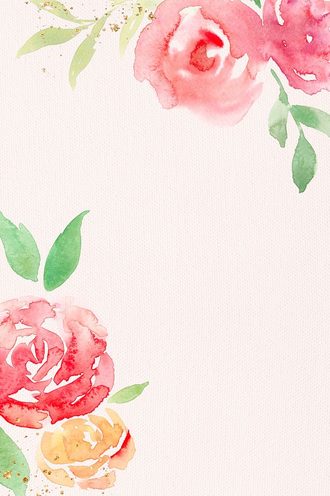 Pink rose frame background spring watercolor illustration
