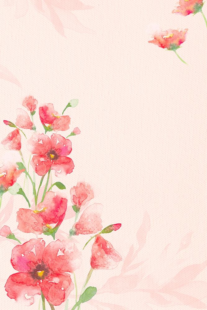 Poppy watercolor border flower background in pink spring season
