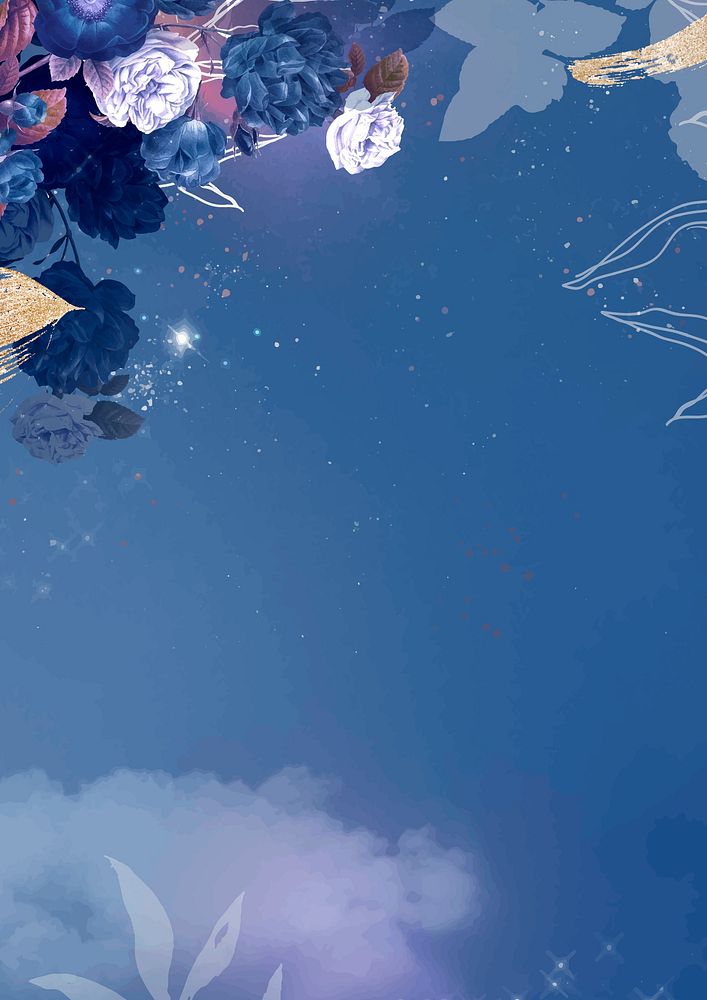 Flower phone wallpaper background in blue vector