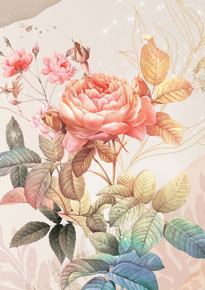 Flower poster, aesthetic background psd, remixed from vintage public domain images