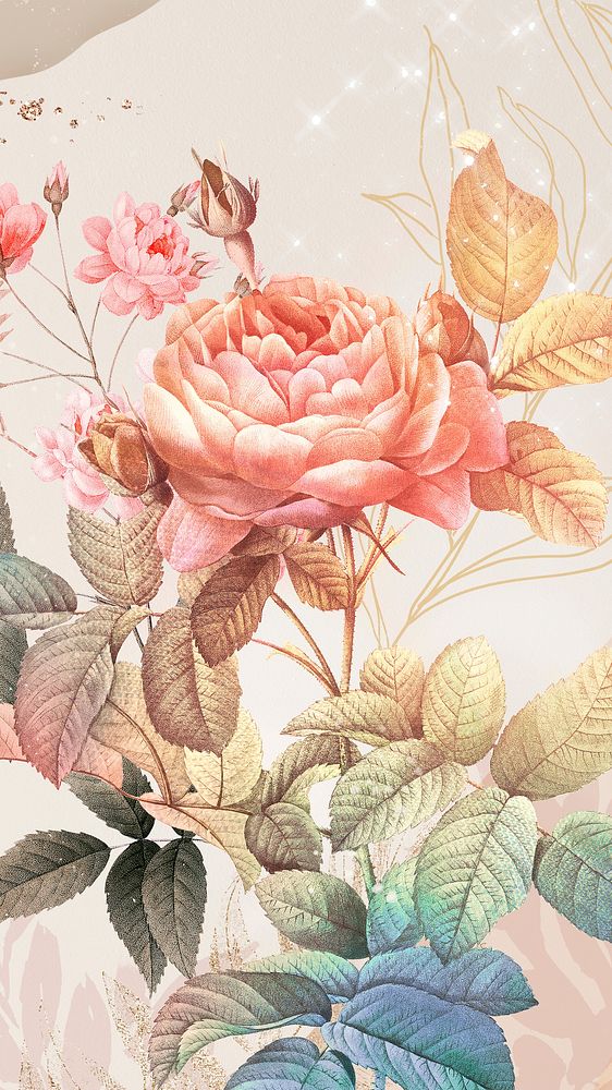 Flower phone wallpaper background, aesthetic design, remixed from vintage public domain artwork 