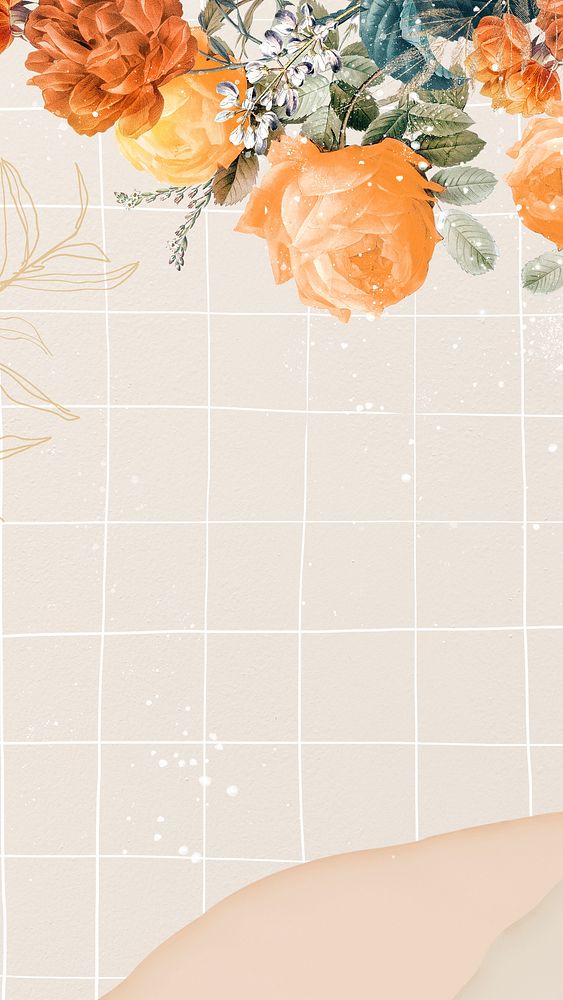 Flower phone wallpaper background, aesthetic design, remixed from vintage public domain artwork 