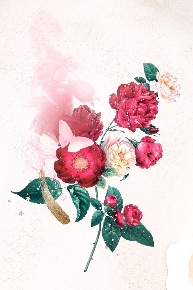 Flower vintage illustration psd, remixed from public domain images