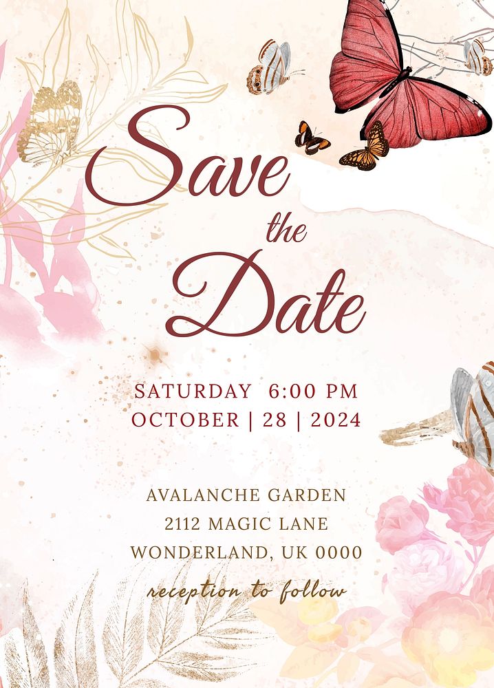 Wedding invitation floral template, aesthetic design psd, remixed from vintage public domain images