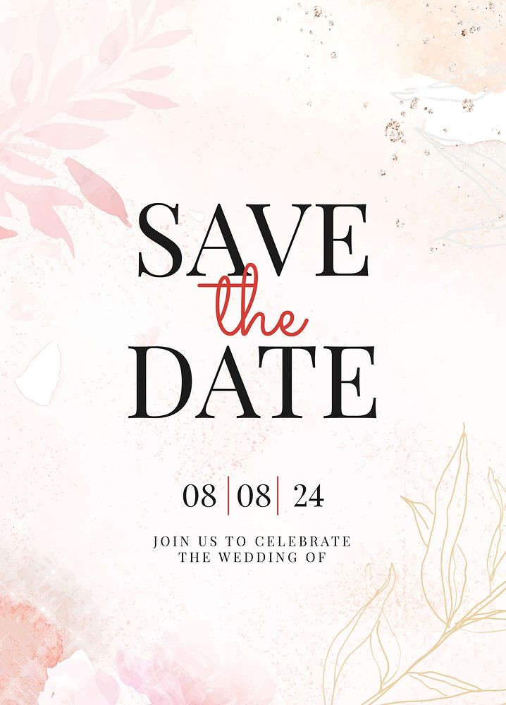 Wedding invitation floral template, aesthetic design psd, remixed from vintage public domain images