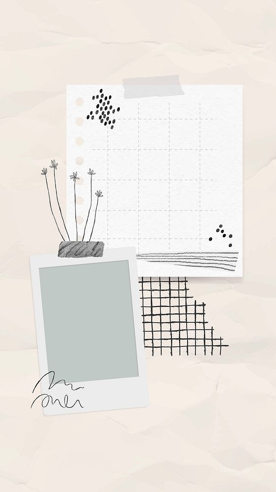 Digital note vector paper note collage with flowers